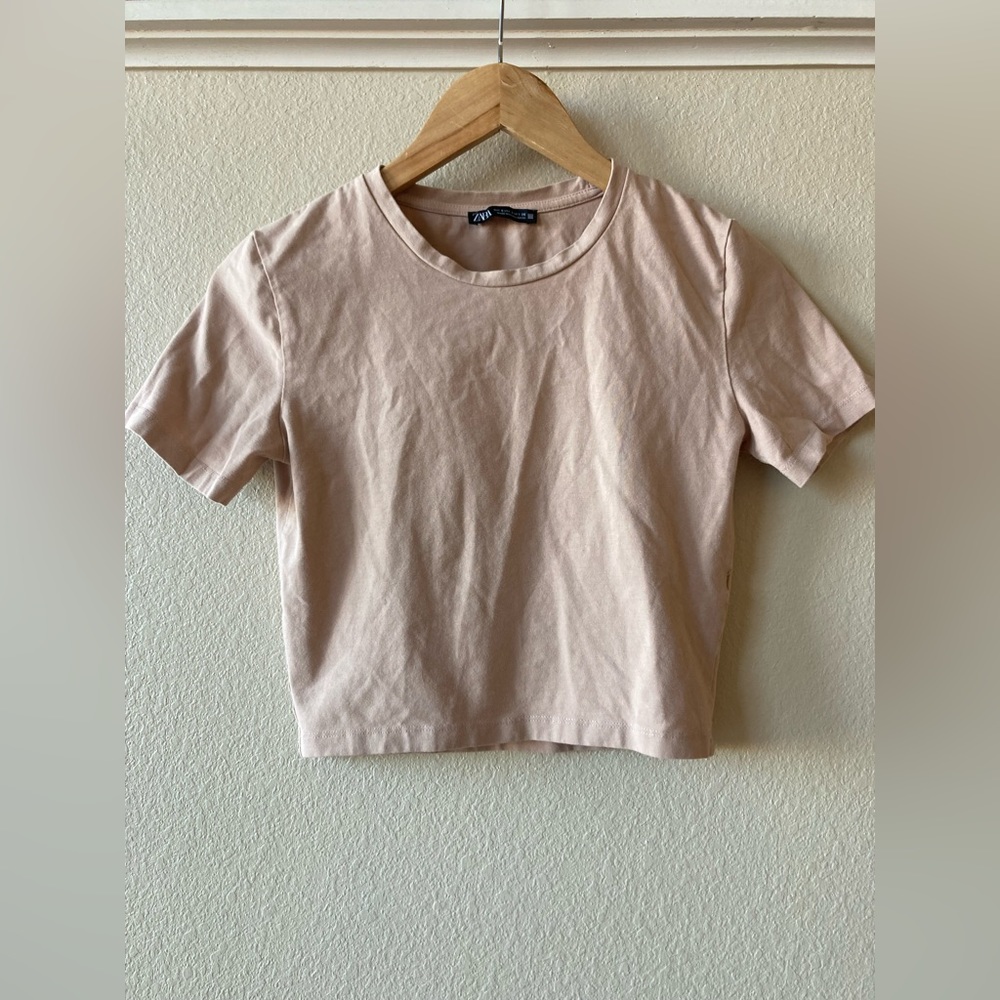 ZARA Cropped Tan T-Shirt